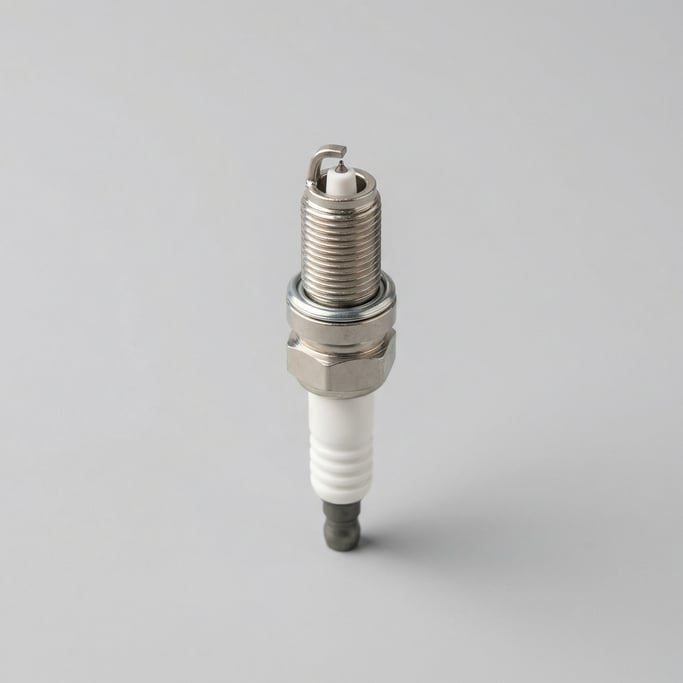 Iridium-tipped spark plug with a white ceramic insulator body, hex-shaped steel shell