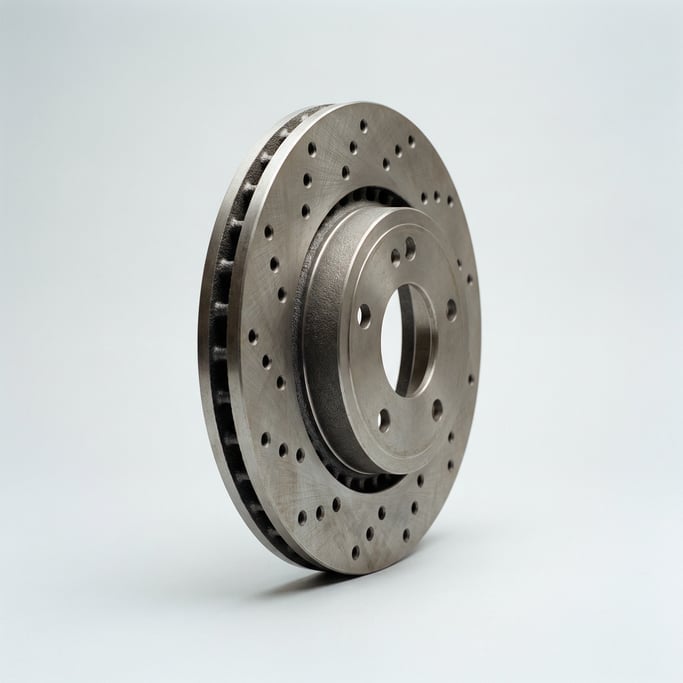 Ventilated brake disc in raw cast iron with cross-drilled cooling holes