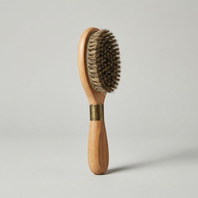 Wooden pet grooming brush with a beech handle, brass ferrule