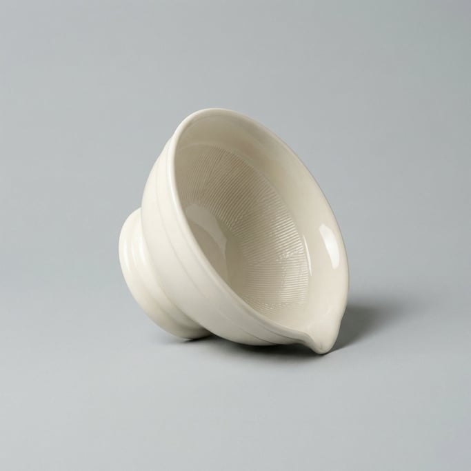 Porcelain shaving bowl in glossy ivory white with a wide lathering surface