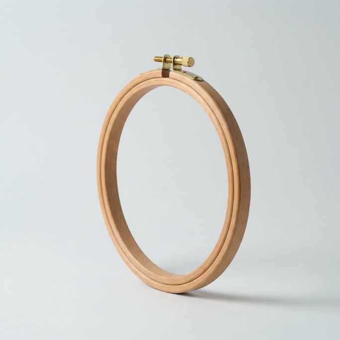 Wooden embroidery hoop with a brass tightening screw, smooth inner and outer beech wood rings