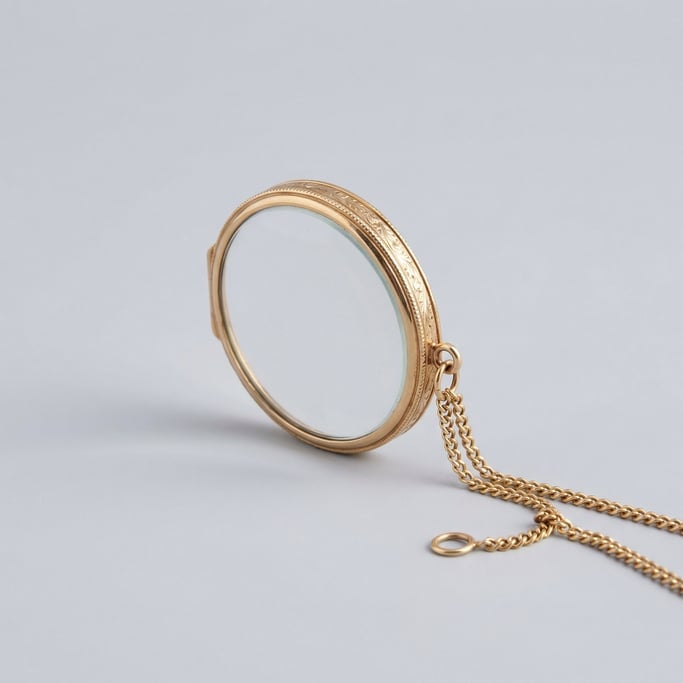 Gold-rimmed monocle with a thin circular glass lens, a decorative gallery edge