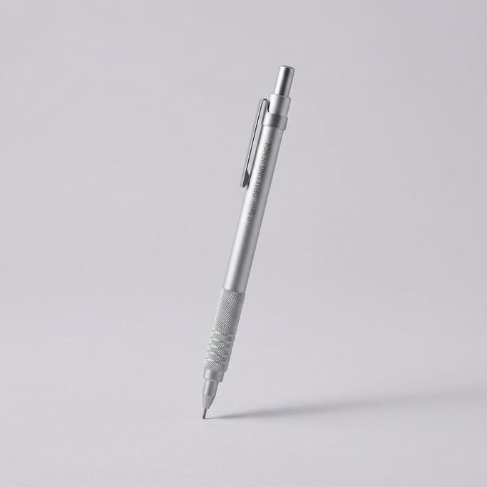 Mechanical drafting pencil in matte silver aluminum with a knurled grip section