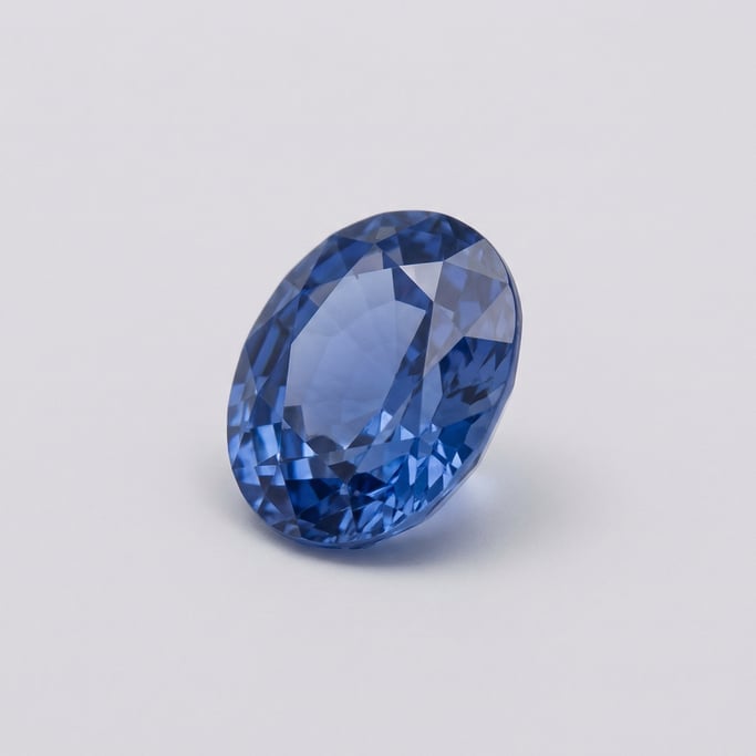 Loose oval-cut blue sapphire gemstone with a deep cornflower hue, brilliant faceting