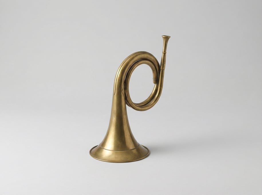 Vintage brass ear trumpet hearing aid with a flared bell mouth, curved neck tube