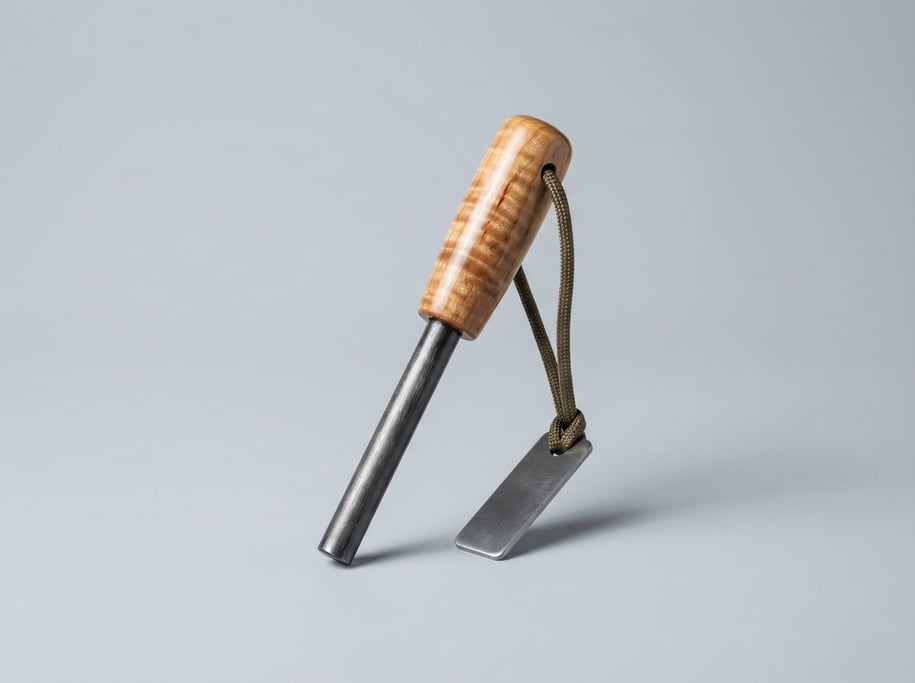 Fire-starting ferro rod with a hardwood handle, thick magnesium alloy rod