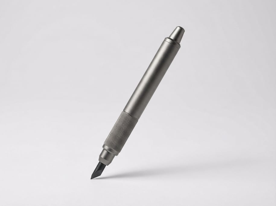 Mechanical lead holder in matte gunmetal gray metal with a push-button clutch mechanism and an expos