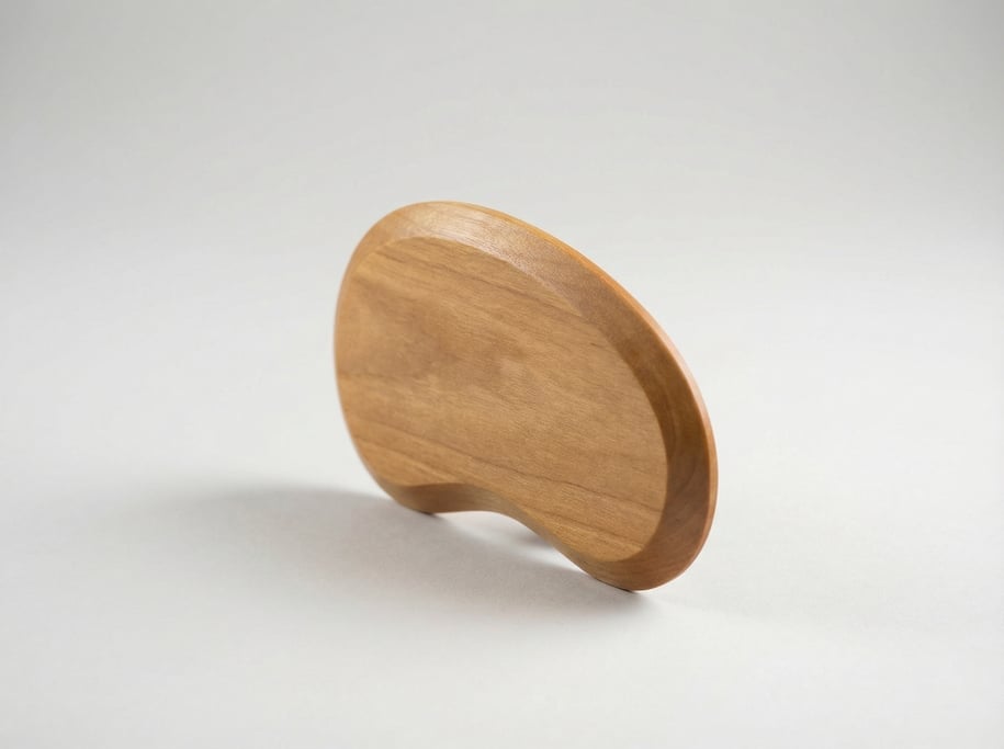 Potter's wooden throwing rib in smooth boxwood with a kidney-shaped profile, beveled edge