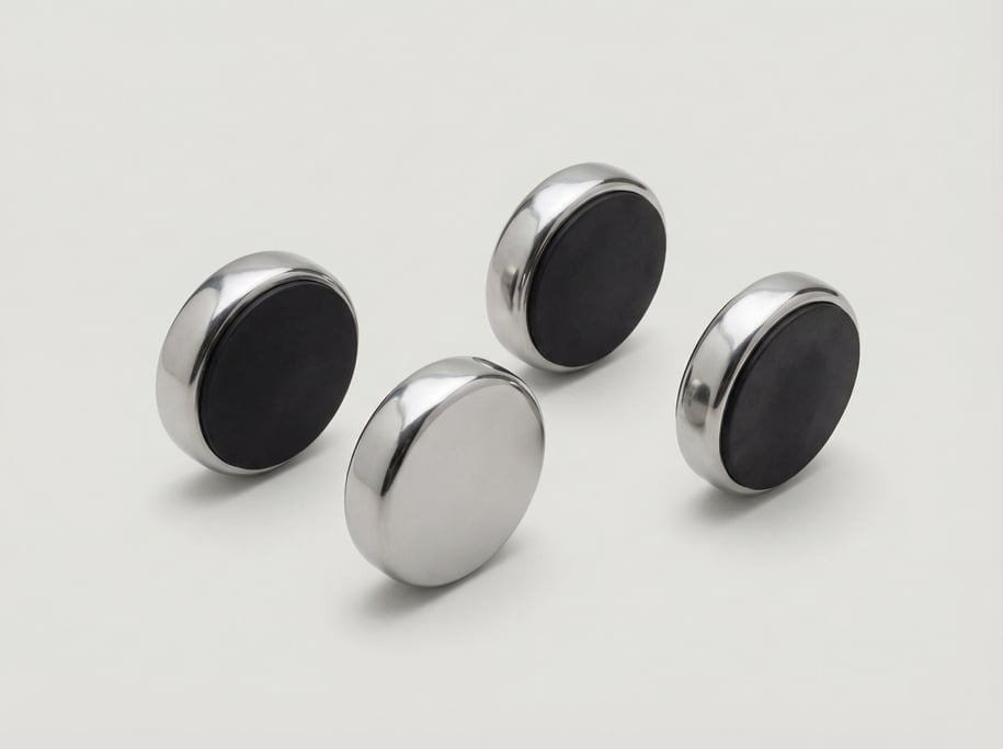 Dressmaker pattern weights set of four polished chrome steel discs with a rounded profile and non-sl