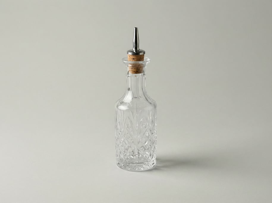 Glass bitters dasher bottle in clear crystal with a narrow neck