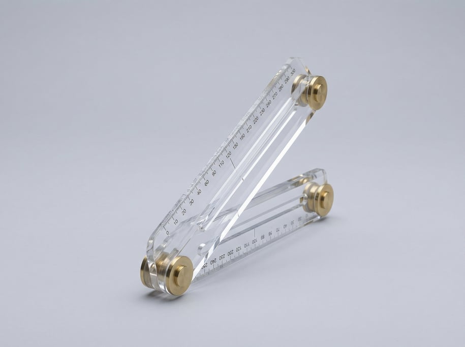 Nautical parallel rulers in clear acrylic with polished brass pivot hinges, beveled edges