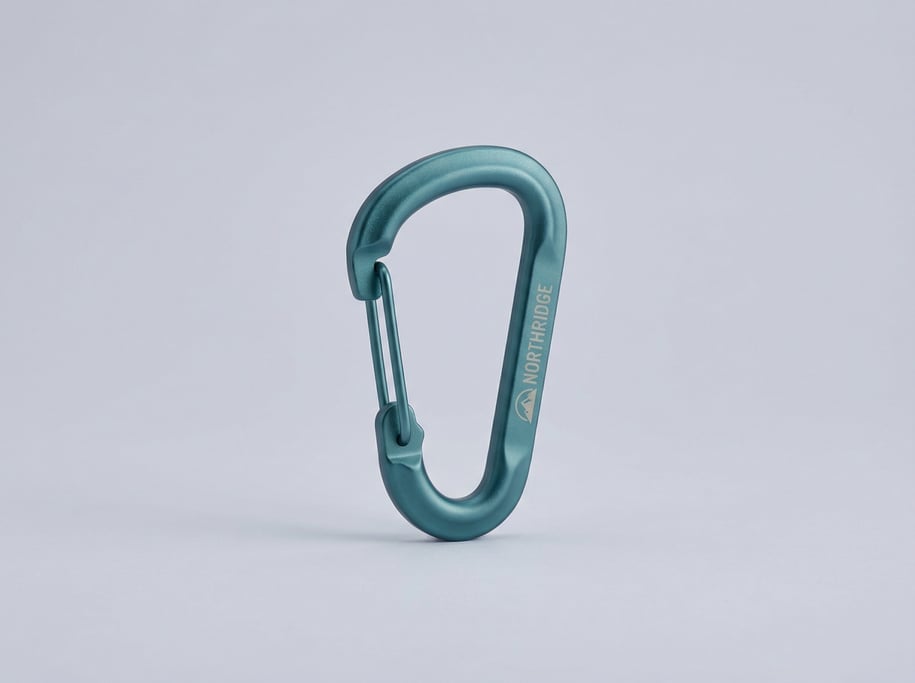 Anodized aluminum carabiner water bottle clip in matte teal with a wire gate, keylock nose
