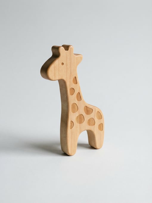 Wooden teething giraffe toy in smooth natural maple with rounded edges