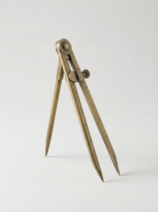 Brass proportional divider with two pairs of pointed legs, a sliding pivot joint