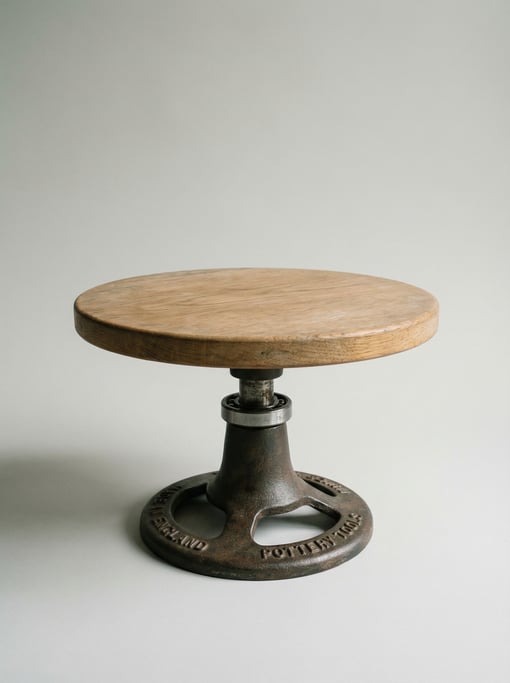 Wooden pottery banding wheel with a smooth turntable surface, ball-bearing rotation