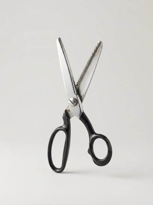 Vintage pinking shears in heavy chrome steel with zigzag-cut blades, black Bakelite handles