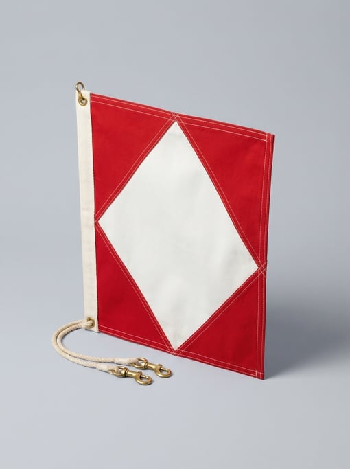 Nautical signal flag in red and white diamond pattern on heavy cotton bunting with brass snap hook c