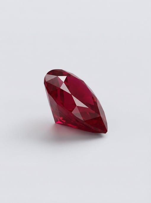 Loose pear-cut ruby gemstone in deep pigeon-blood red with brilliant table faceting and a sharp pavi
