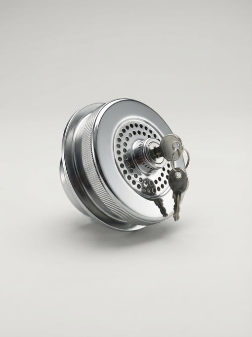 Chrome fuel cap with a vented design, locking mechanism