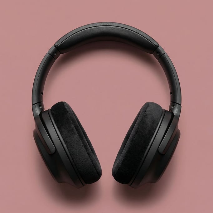 Matte black over-ear headphones with plush memory foam cushions, centered and filling the frame