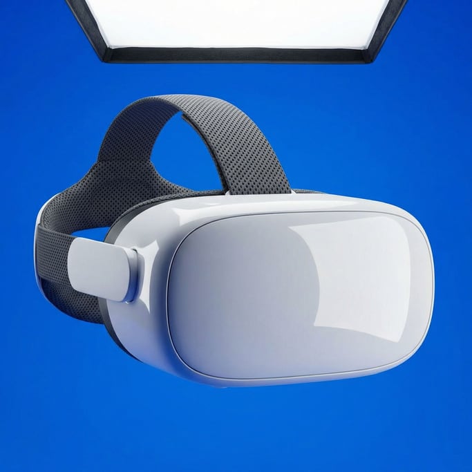 Sleek white VR headset with breathable mesh head strap