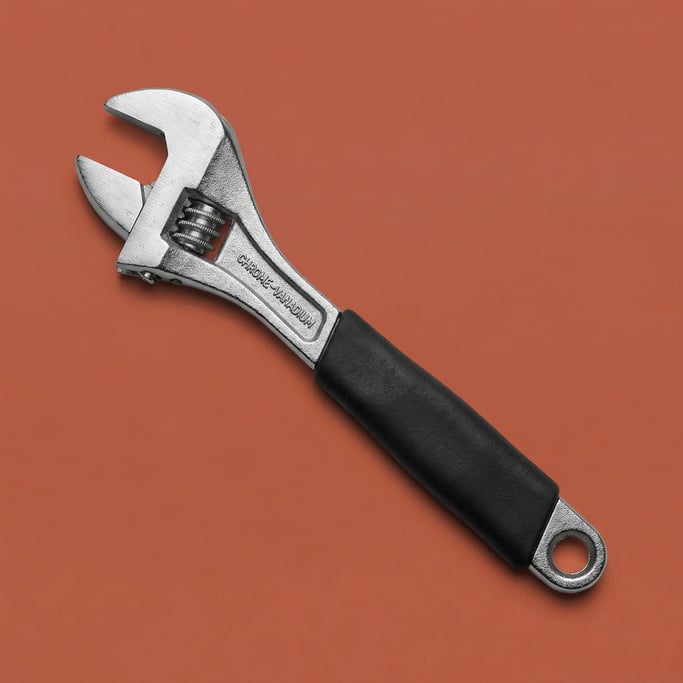 Chrome-vanadium adjustable wrench with a matte black grip