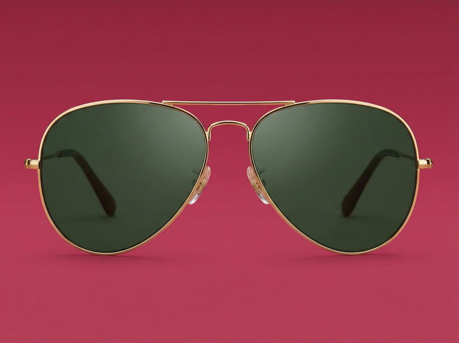 Aviator sunglasses with thin gold wire frames and dark green lenses
