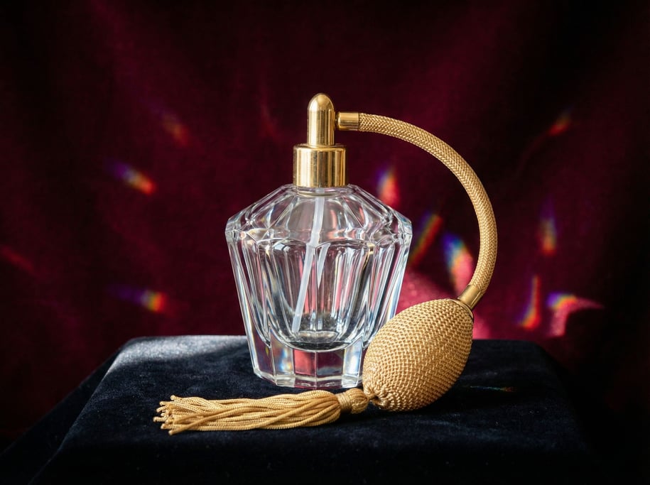 Art deco crystal perfume atomizer with a gold mesh bulb