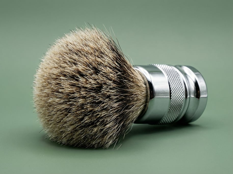 Badger hair shaving brush with a chrome handle and dense knot