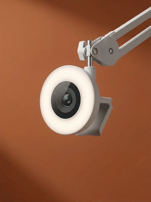 Streaming webcam with a built-in ring light in matte white