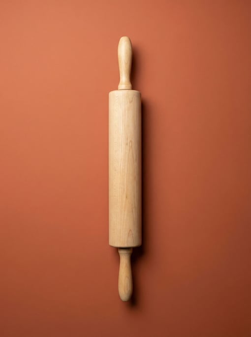 Wooden rolling pin in light maple with turned handles