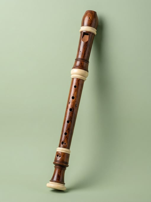 Wooden recorder flute in dark rosewood with ivory-colored rings