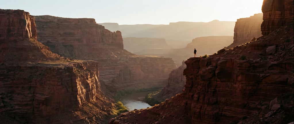 Sandstone canyon with a narrow river at the bottom