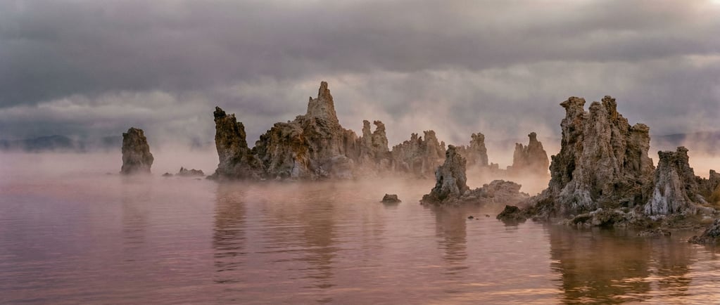 Tufa towers rising from alkaline lake water