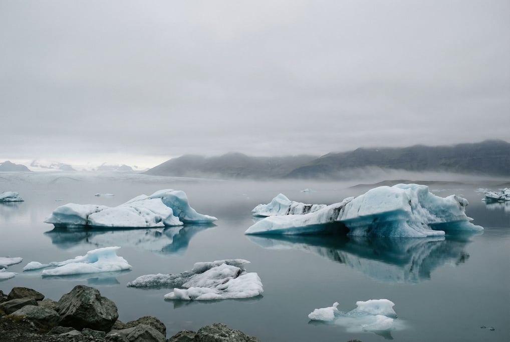 Icebergs floating in a glacial lagoon
