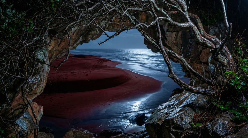 Red sand dunes meeting the Atlantic Ocean
