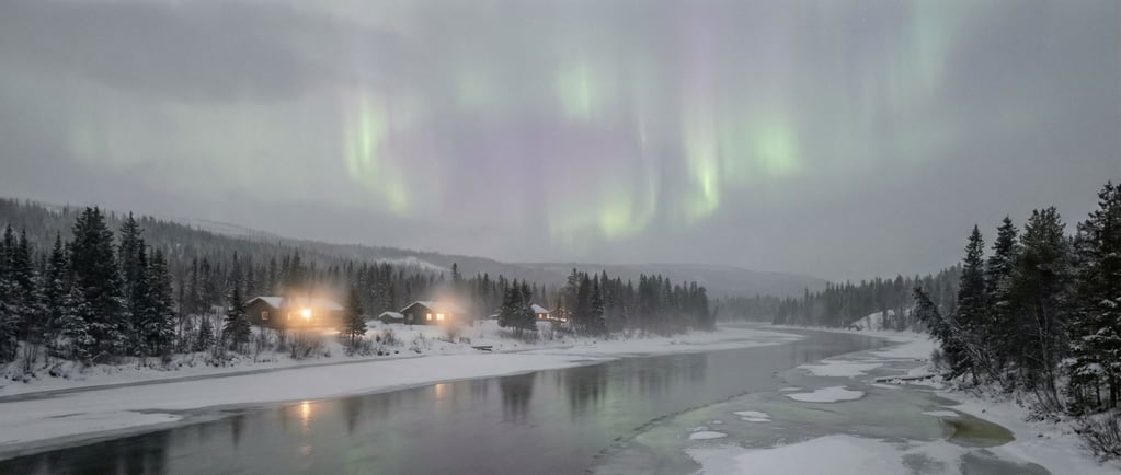 Northern lights over a snow-covered valley (azyhaumo)
