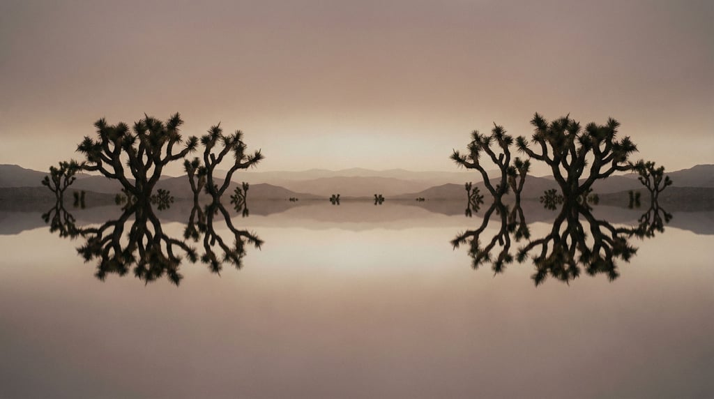 Joshua trees silhouetted against a gradient desert sunset sky (kdcqvubo)