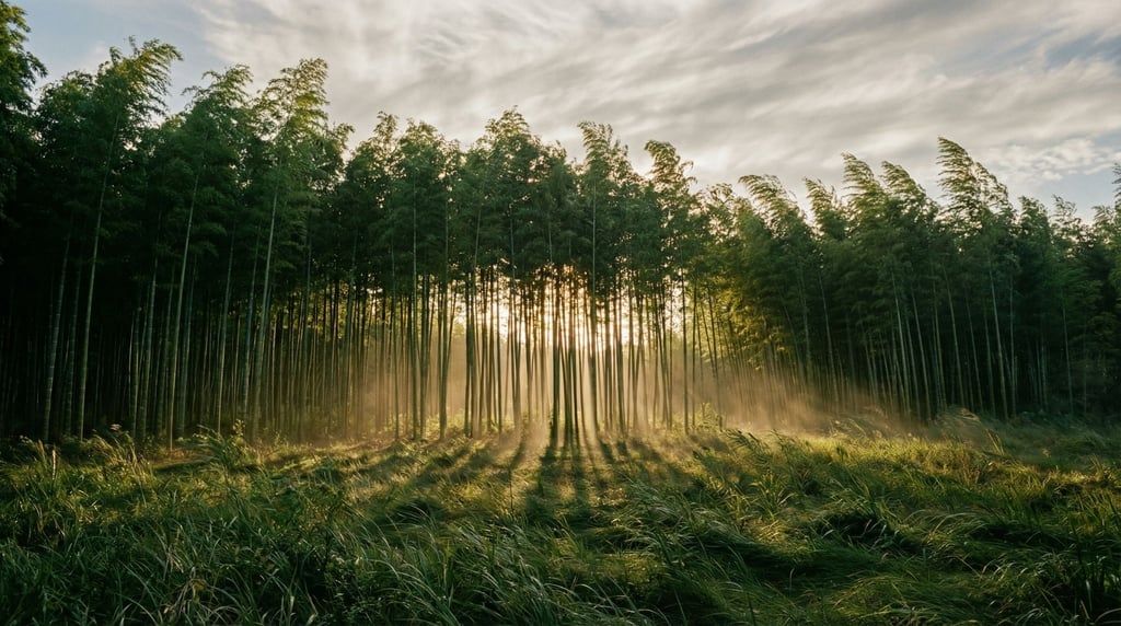 Bamboo grove, perfectly vertical green stalks in dense rows (dezc0nx4)