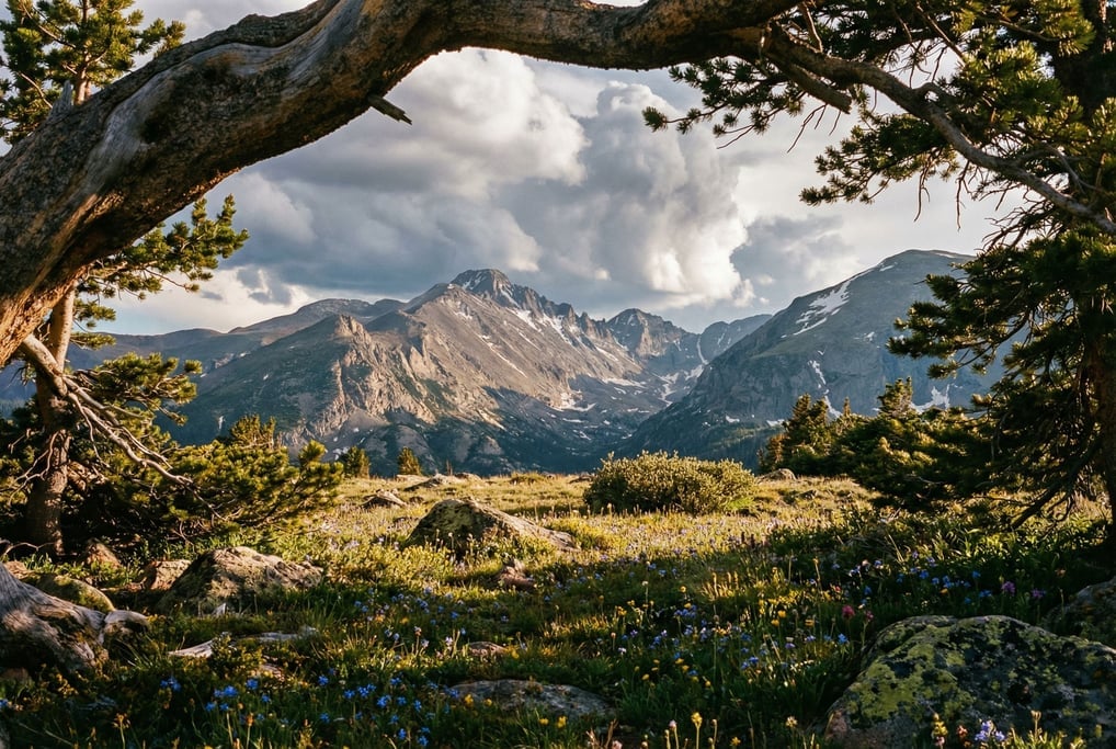 A high alpine meadow above treeline, tiny wildflowers among rocks (pmvbwkai)