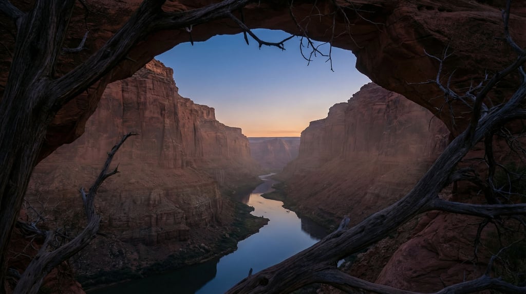 Sandstone canyon with a narrow river at the bottom (4e0snbl7)