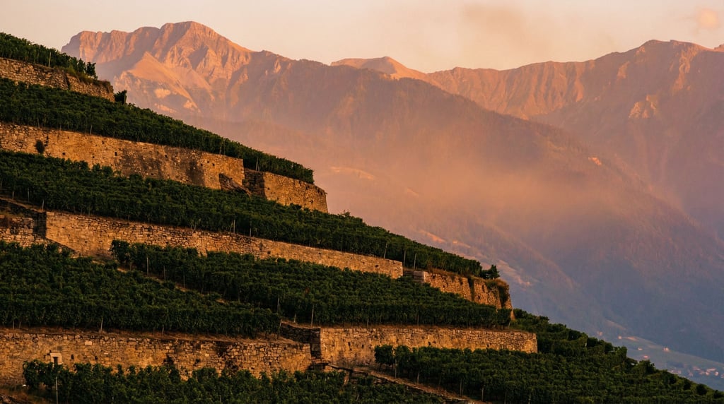 Vineyard rows on steep hillside terraces (x7toe9)