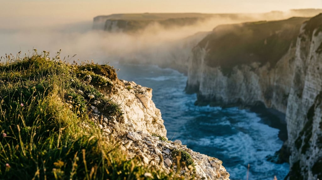 White chalk cliffs dropping vertically into deep blue sea (tzke7lvw)