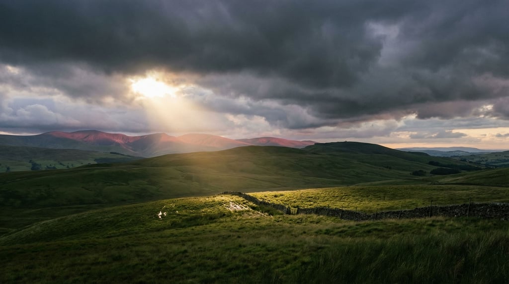 Rolling green hills under a dramatic stormy sky (qqo1nbxr)