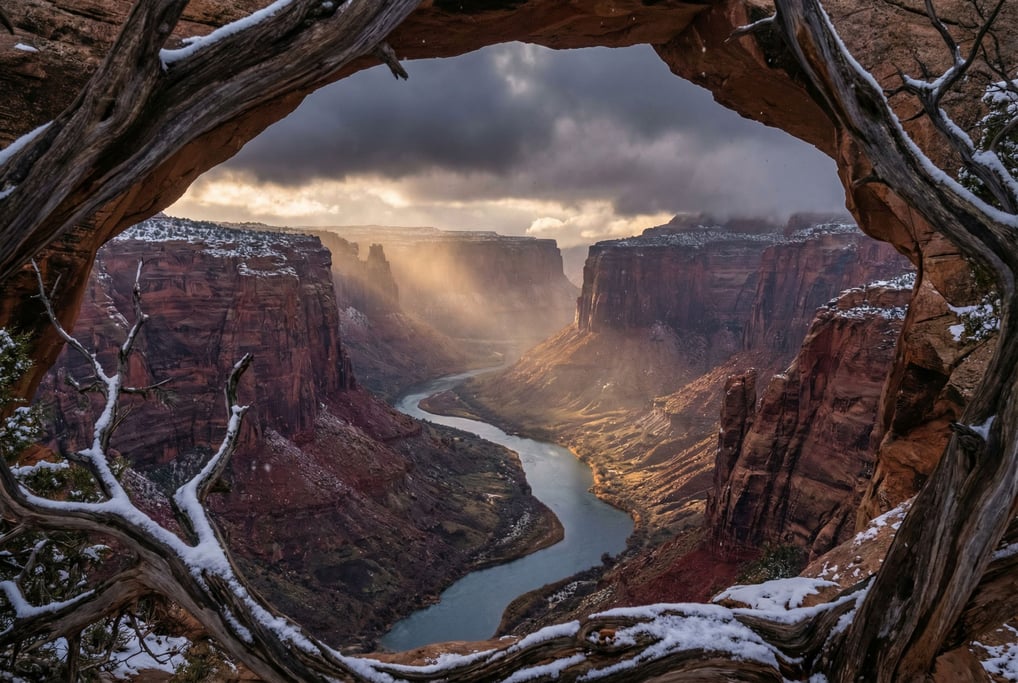 Sandstone canyon with a narrow river at the bottom (hdnzrmiw)