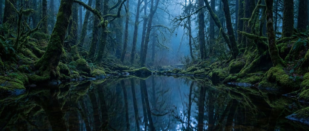Moss-covered temperate rainforest, every surface draped in emerald green (95nnyc3f)