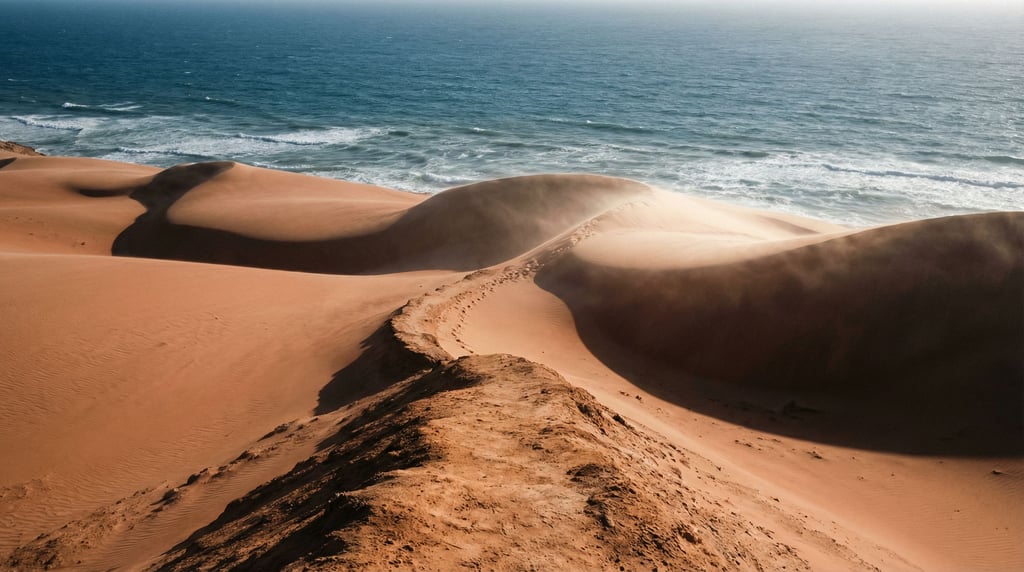 Red sand dunes meeting the Atlantic Ocean (lbcnoiz3)