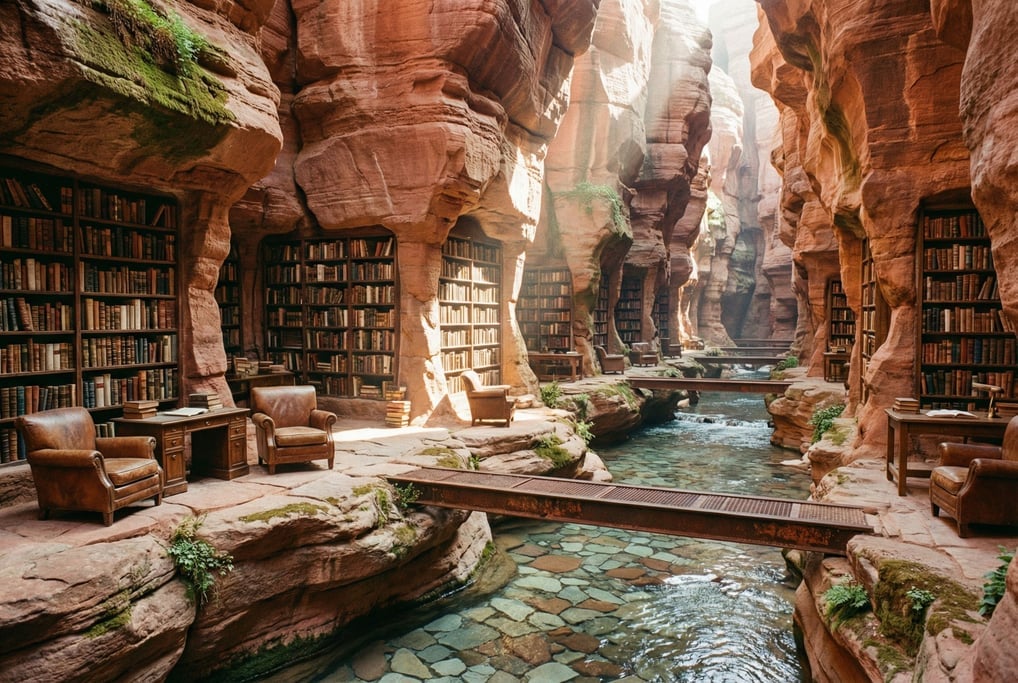 An endless library built into the walls of a natural canyon