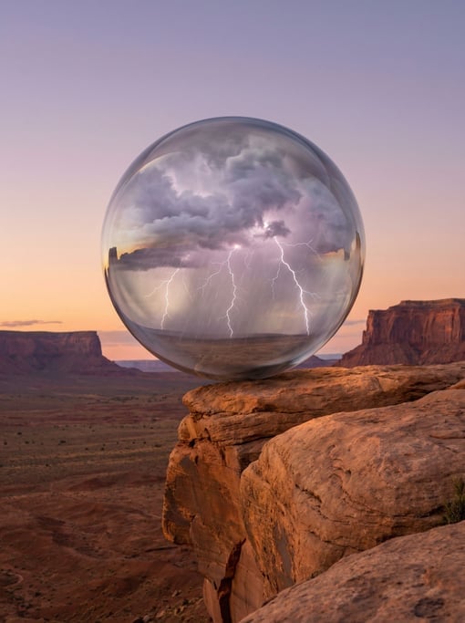 A perfectly spherical boulder balanced on a cliff edge