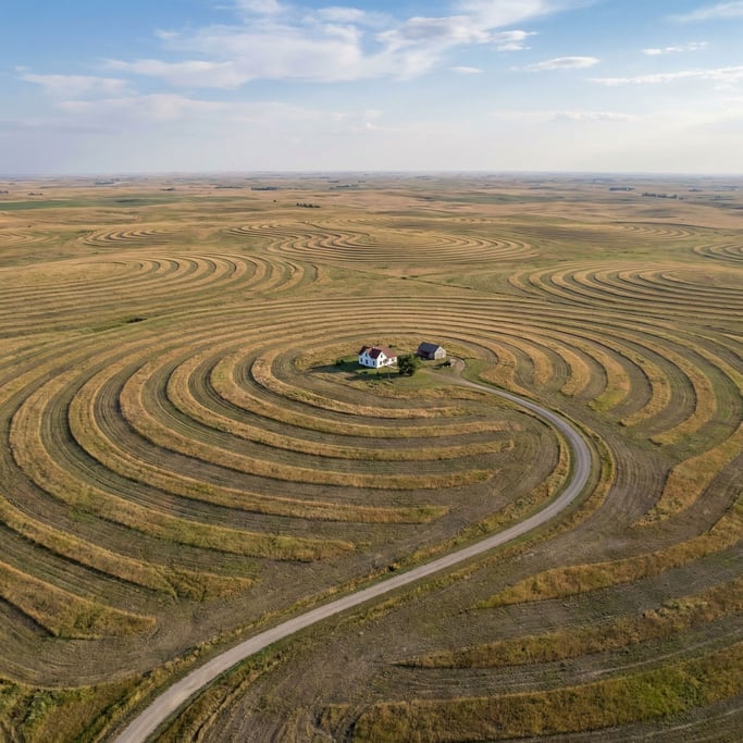 A prairie where the grass grows in concentric circles like a fingerprint